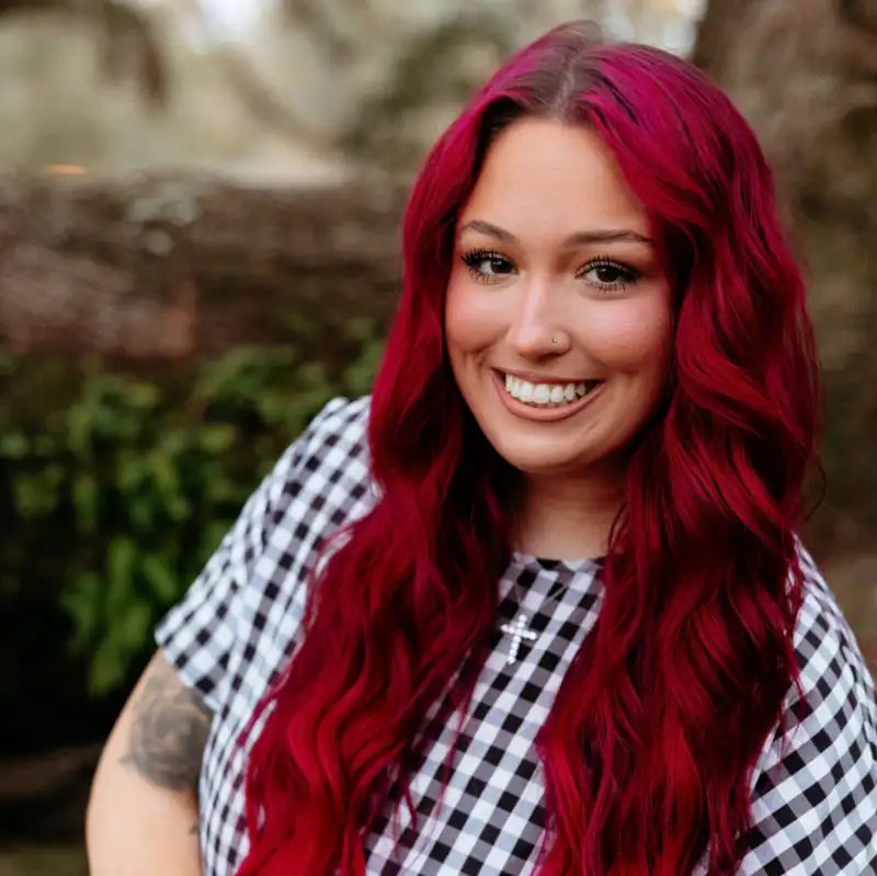 cami gerald pinkline systems vibrant magenta hair gingham dress