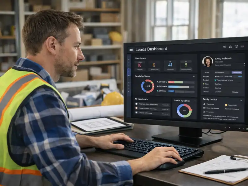 construction professional viewing crm system optimization dashboard