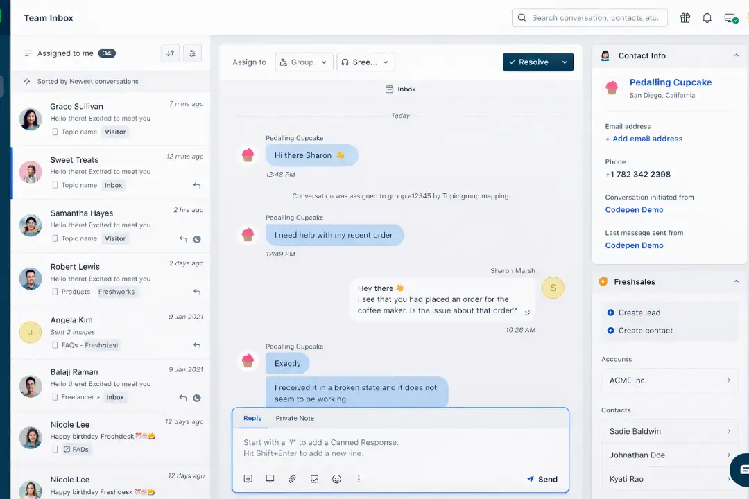 freshsales team inbox crm dashboard