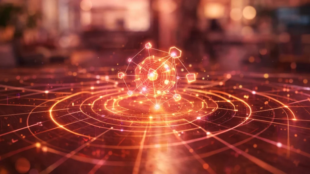 glowing orange holographic network node