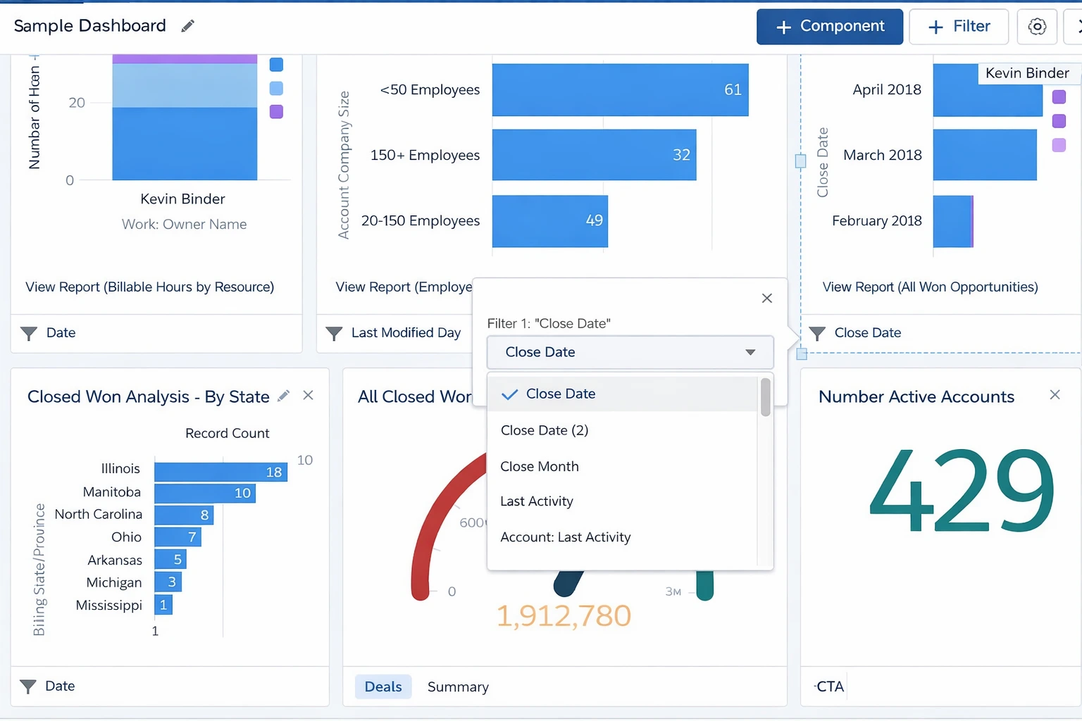 salesforce sample dashboard charts filters